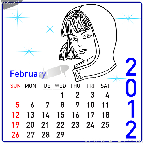 Image of 2012 year calendar in vector. February.