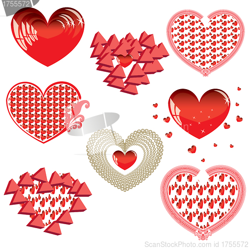 Image of Vector set of Red Hearts