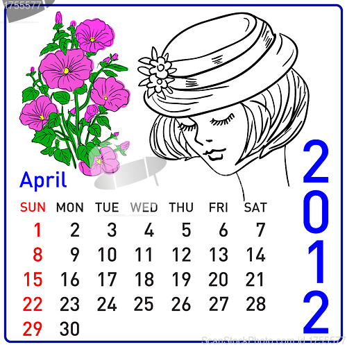 Image of 2012 year calendar in vector. April.