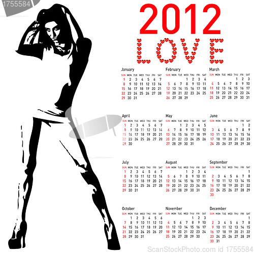 Image of 2012 calendar with fashion girl