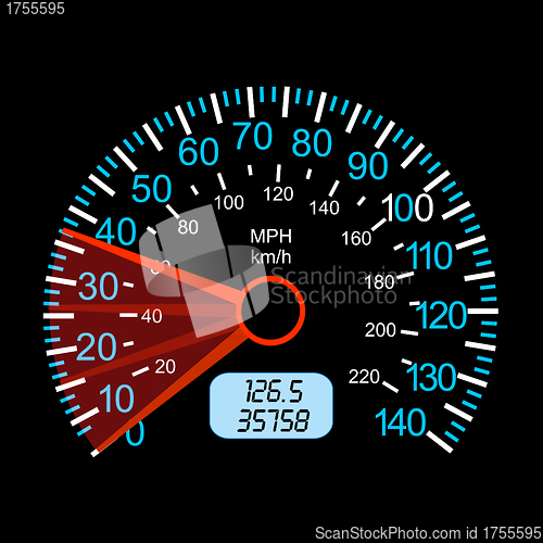 Image of car speedometer for racing design.