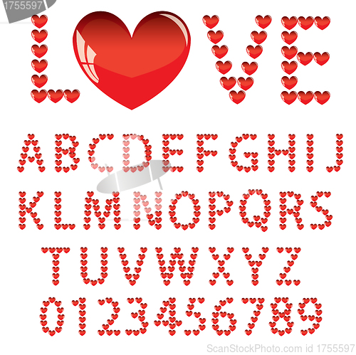 Image of Love the alphabet with a heart  letters and numbers  