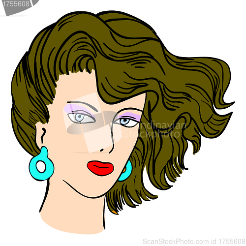 Image of Hand-drawn fashion model. Vector illustration. Woman's face