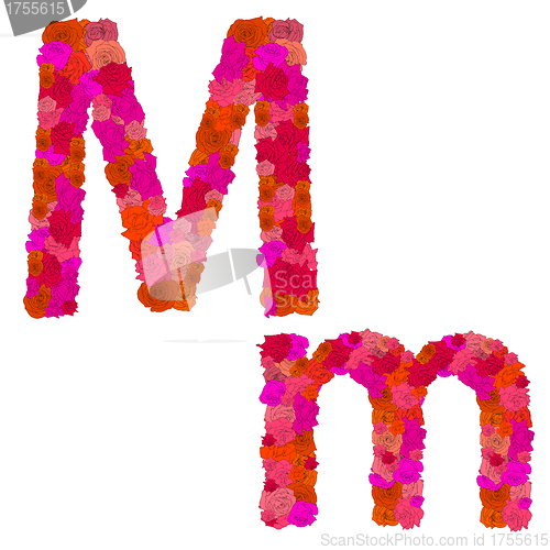 Image of Flower alphabet of red roses, characters M-m