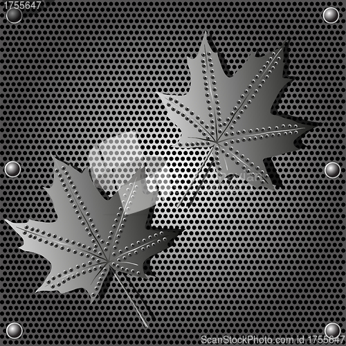 Image of metal shield maple leaf  background with rivets