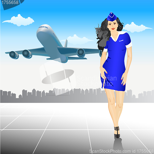 Image of beautiful Stewardess at the airport 