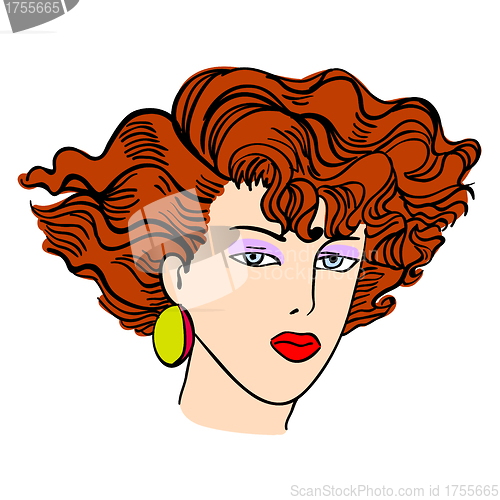 Image of Hand-drawn fashion model. Vector illustration. Woman's face