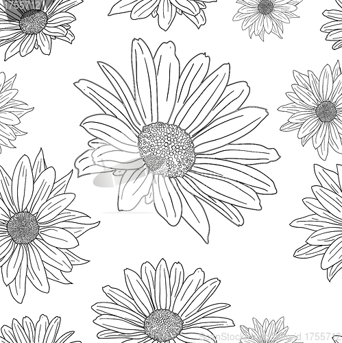 Image of Hand drawn floral wallpaper with set of different flowers. 