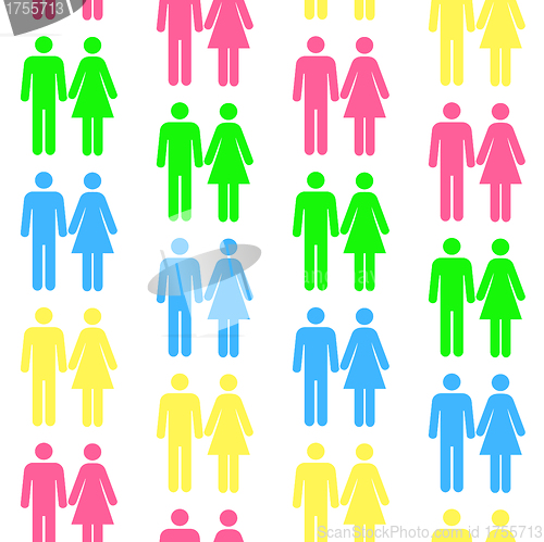 Image of Seamless pattern with silhouettes of the person of different col