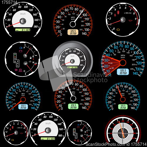 Image of Set of car speedometers for racing design. 