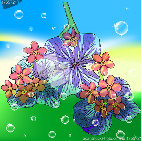 Image of floral background with a hand drawn flavor of blooming spring Bl