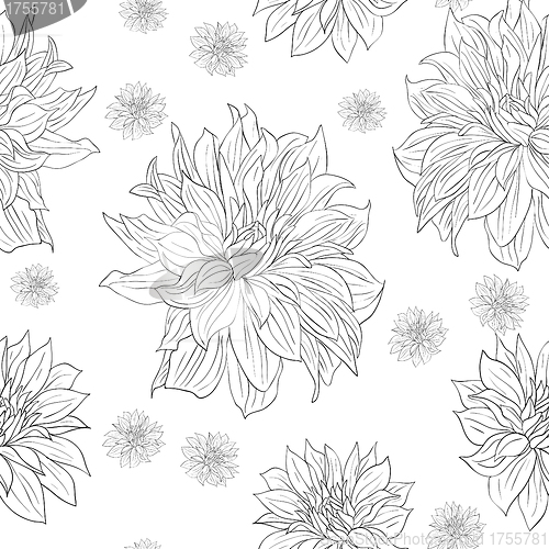 Image of Hand drawn floral wallpaper with set of different flowers. 
