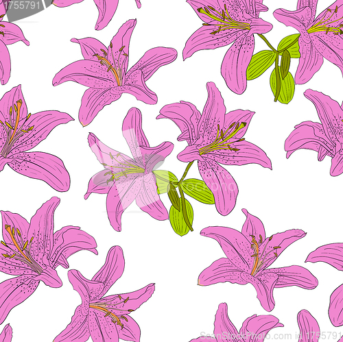 Image of Seamless  background with flower lily. 