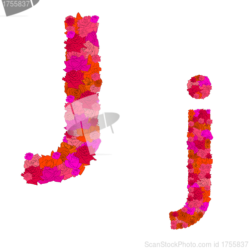 Image of Flower alphabet of red roses, characters J-j