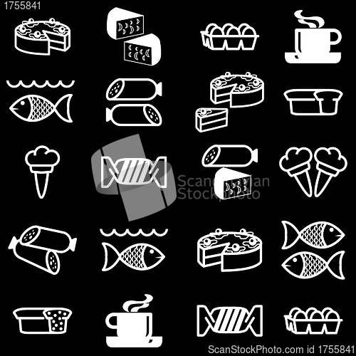 Image of set of vector silhouettes of icons on the food theme