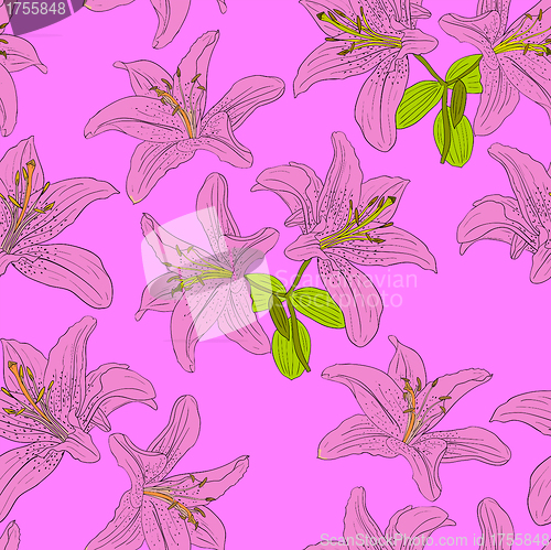 Image of Seamless  background with flower lily. 