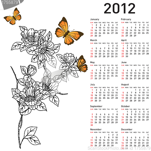Image of Calendar for 2012 with  flowers