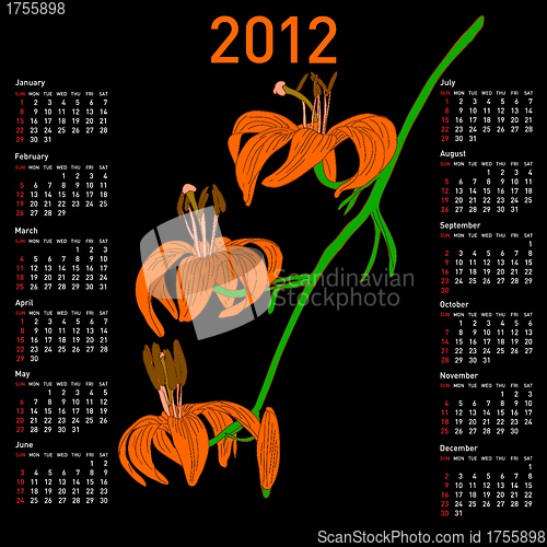 Image of Calendar for 2012 with  flowers