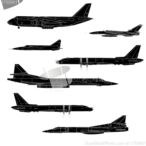 Image of Combat aircraft. Team. Colored vector illustration for designers