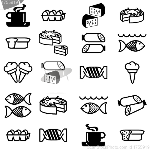 Image of set of vector silhouettes of icons on the food theme