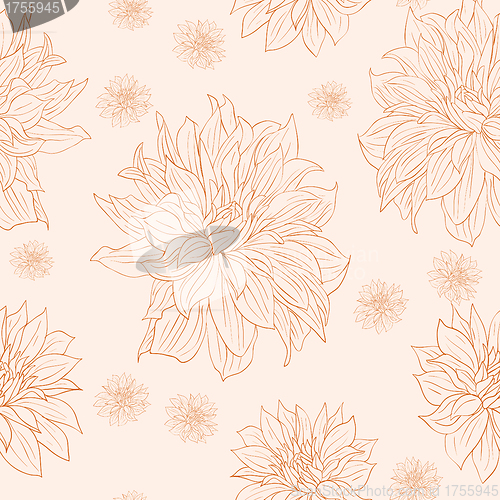 Image of Hand drawn floral wallpaper with set of different flowers. 