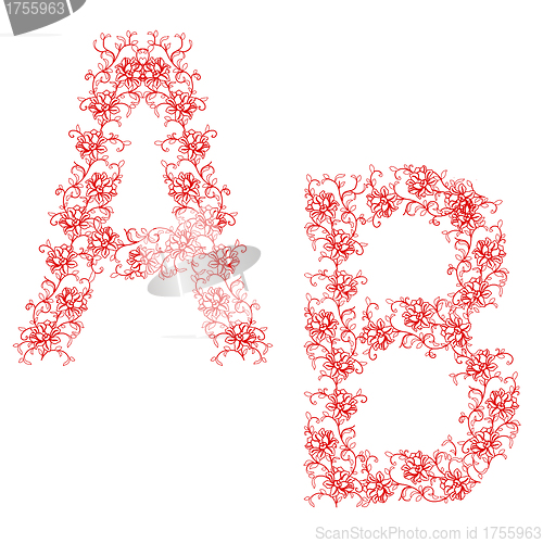 Image of Hand drawing ornamental alphabet. Letter AB