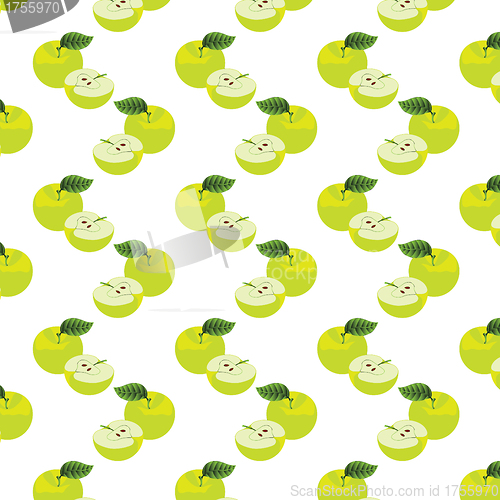 Image of Seamless pattern with apples on the green background.
