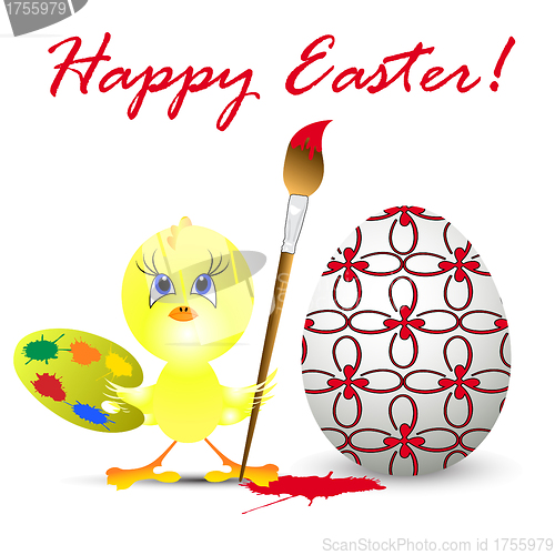 Image of easter holiday illustration with chicken, isolated on white back