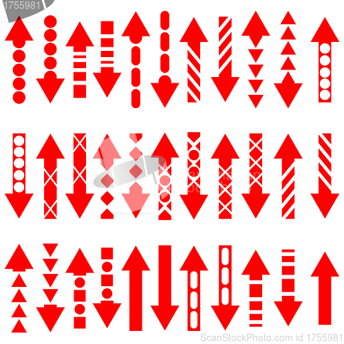 Image of A vector set of useful red arrows. 