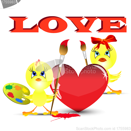 Image of Two chickens on the Valentine's day paint heart