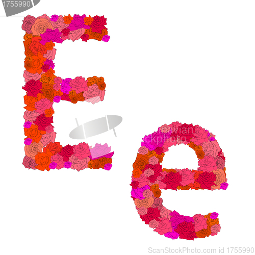 Image of Flower alphabet of red roses, characters E-e