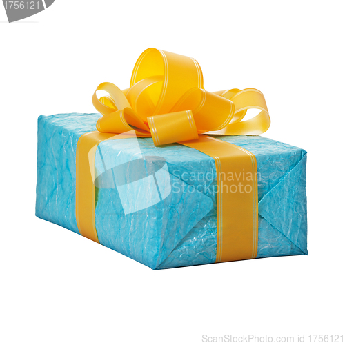 Image of Gift in the blue box with yellow bow