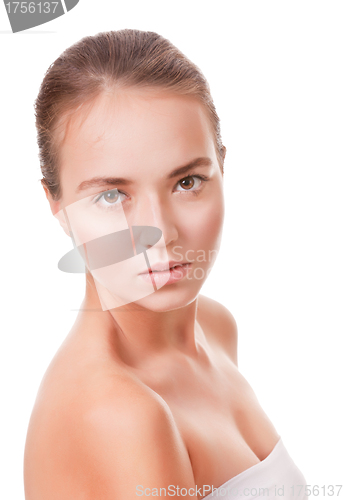 Image of Young woman face on white