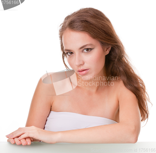 Image of Young woman face on white