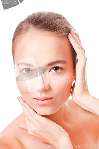 Image of Young woman face on white