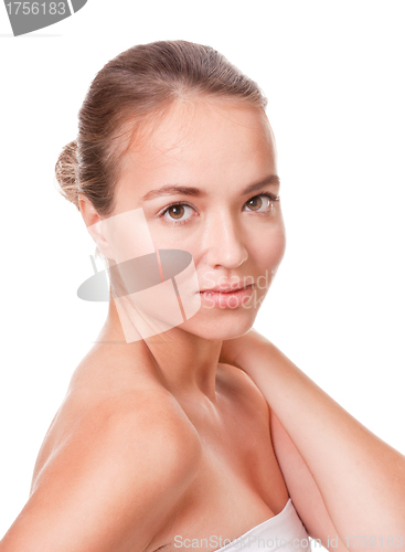 Image of Young woman face on white