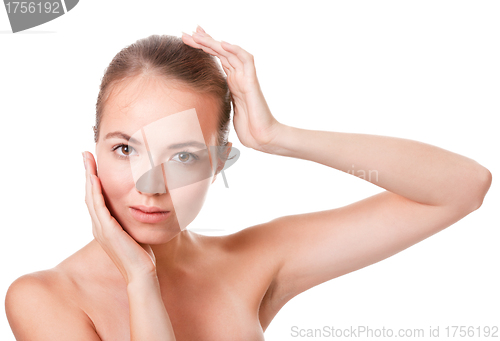 Image of Young woman face on white