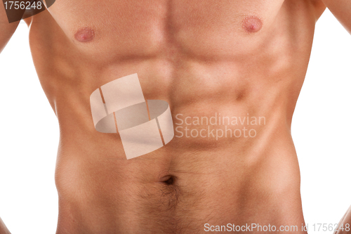 Image of stomach with a strained muscle bodybuilder