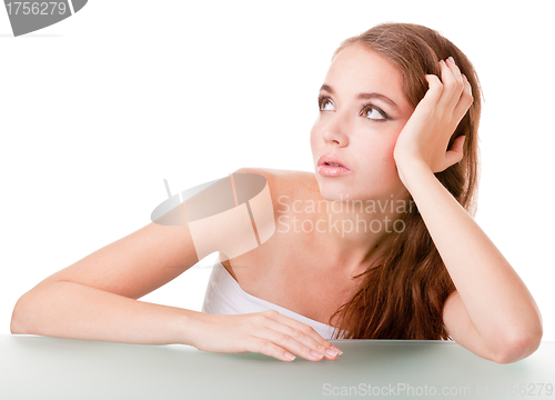 Image of Young woman face on white