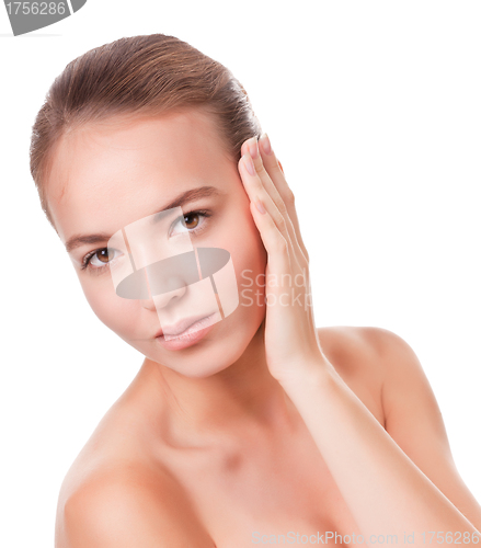 Image of Young woman face on white