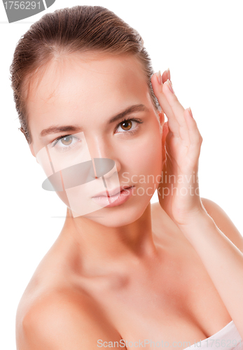 Image of Young woman face on white