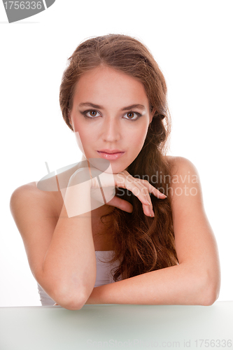 Image of Young woman face on white