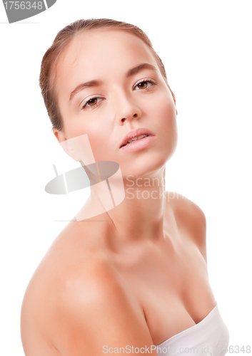 Image of Young woman face on white