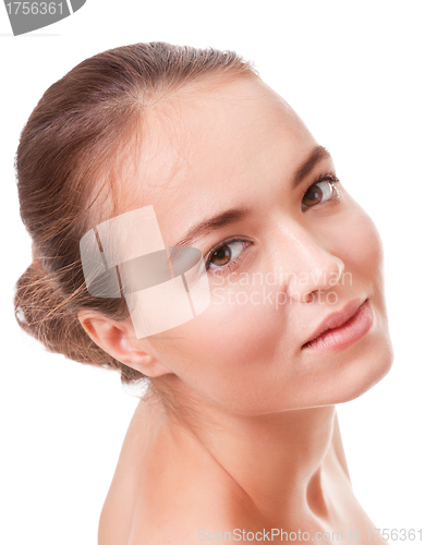Image of Young woman face on white