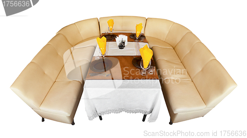 Image of Leather sofa and table in a restaurant