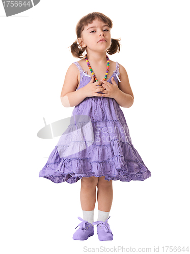 Image of Little dissatisfied girl on a white background