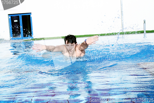 Image of dynamic swimmer in swimming pool
