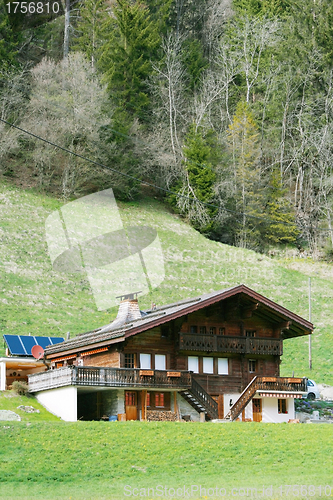 Image of Mountain wooden house in Swiss Alps 