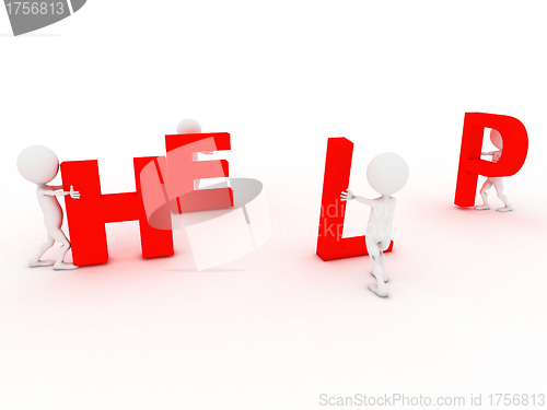 Image of 3d people - men, person and the word "Help" 