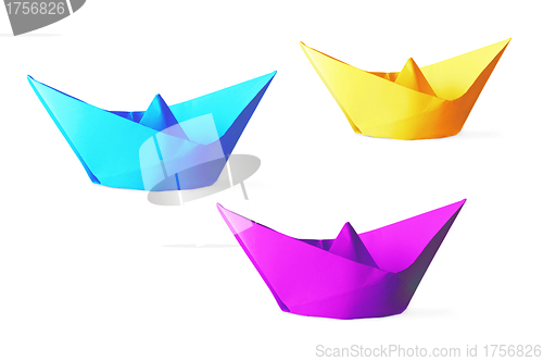 Image of Colorful paper ships isolated on a white background